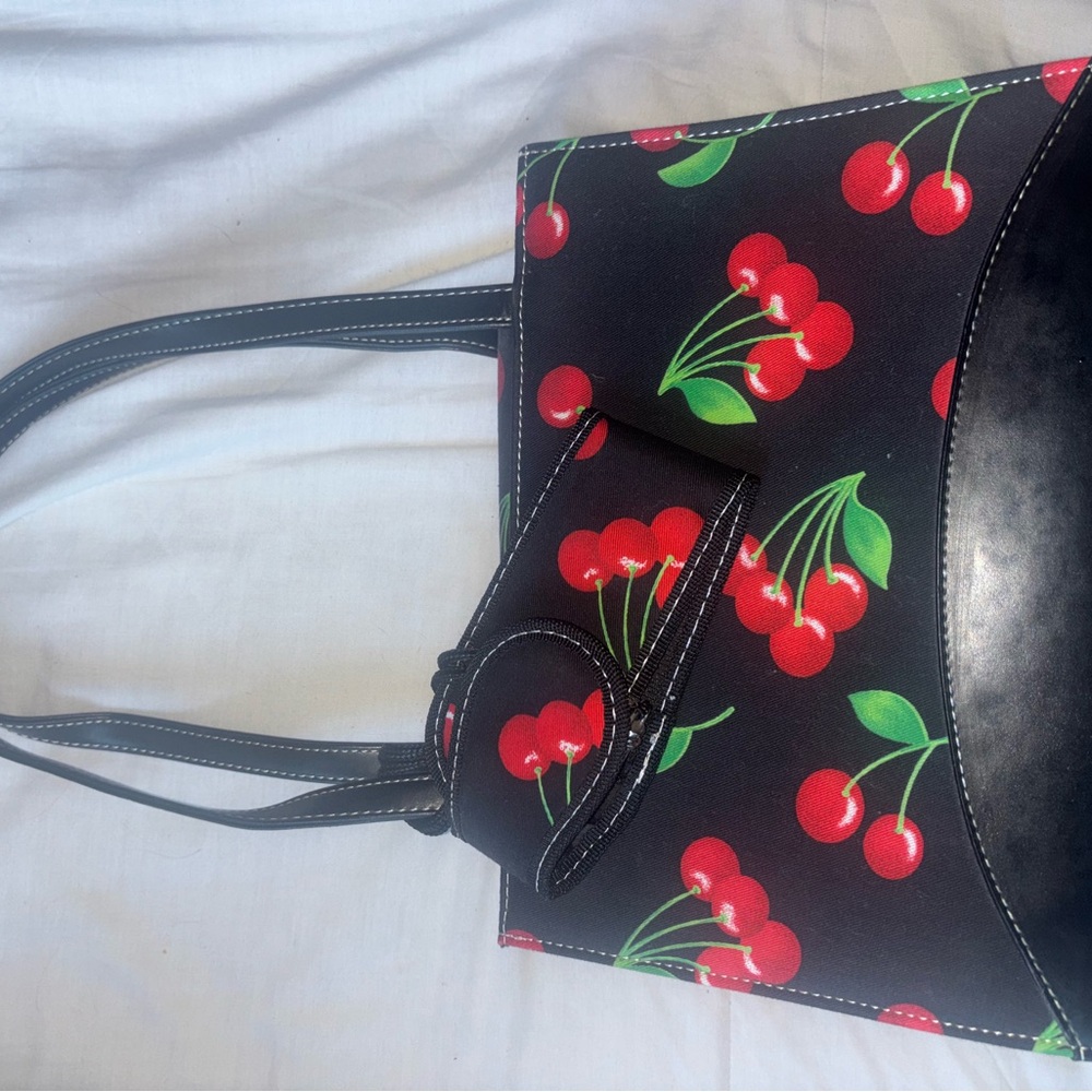 Cherry Print Tote Bag with Wallet